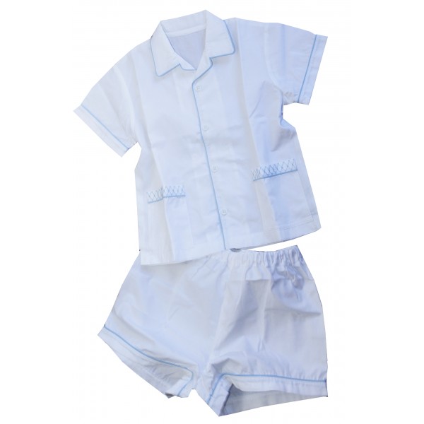 Pyjama blanc biais bleu ciel